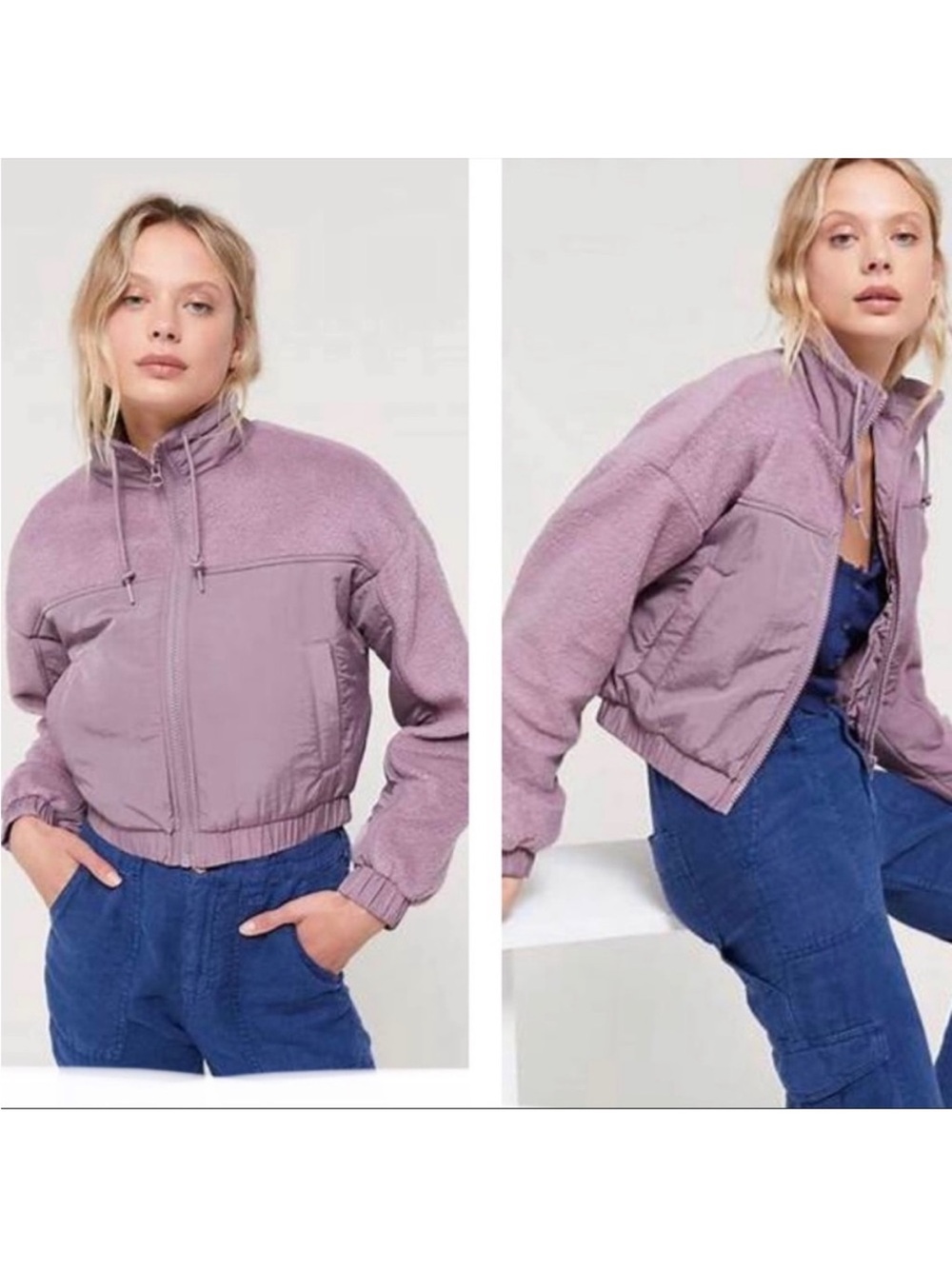 Urban Outfitters Jessica Mixed Media Cropped Jacket Mauve Purple M